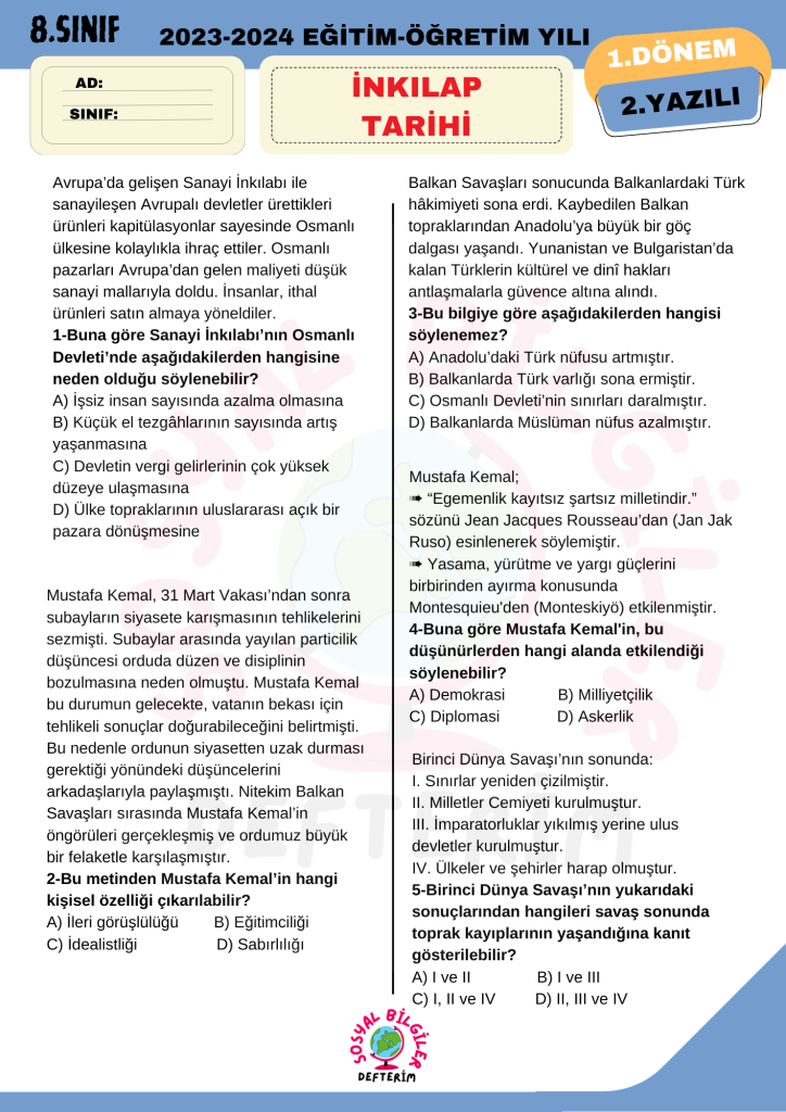 8. sınıf 1. dönem 2. yazılı ortak test Kopyası